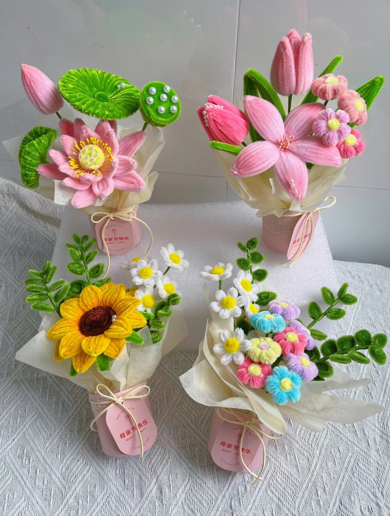 Twisted Chenille Stick Flower Bouquet Workshop